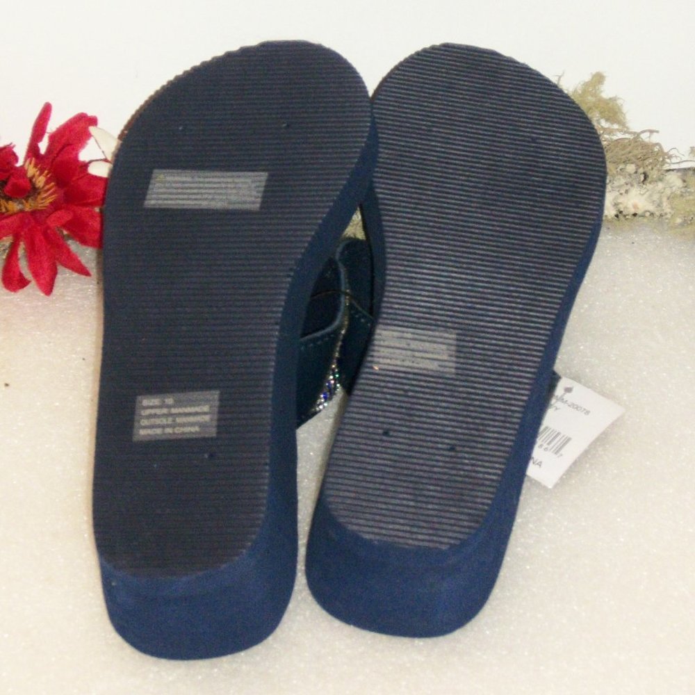 SOLD! OLIVIA MILLER Sz 10 Blue Beaded Thong Sandals NWT 1 3/4" Foam Wedge Heel - Picture 10 of 15